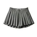 Confidently Chic Vintage Pleated Mini Skirt - Korean Inspired White Dance Skirt  ourlum.com GRAY L 