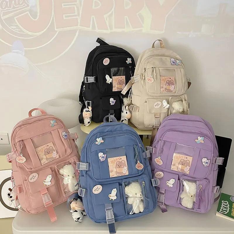 Popular Pink Purple Color Girls High School Student Backpack Bags  ourlum.com   