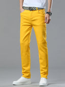 Four Season New Men's Yellow Jeans Fashion Business Casual Straight Denim Stretch Trousers All-match Men's Casual Pants Jeans