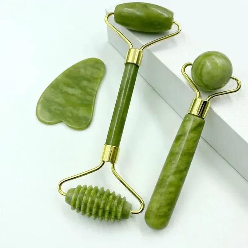 Jade Stone Roller Set: Rejuvenate Skin, Combat Aging, Elevate Skincare.