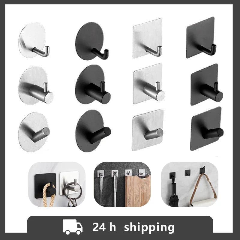 Stainless Steel Adhesive Wall Hook Organizer for Towels, Keys, and Bags  ourlum.com   