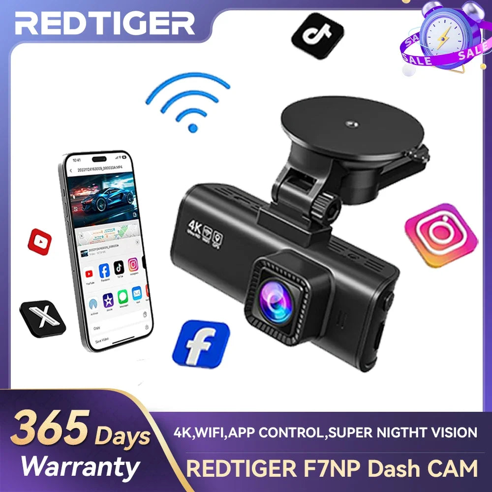 4K Ultra HD Dash Cam with Built-in GPS and Night Vision - REDTIGER F7NP Car DVR Video Recorder