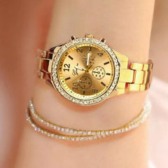 Crystal Diamond Women's Quartz Watch: Elegant Gold & Silver Timepiece - Shop Now