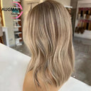 Brown Highlight 360 Lace Frontal Wig Short Wavy Ash Blonde