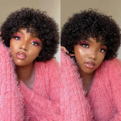 Pixie Afro Curly Bob Human Hair Wig: Brazilian Remy Wear and Go Brown Kinky Wigs