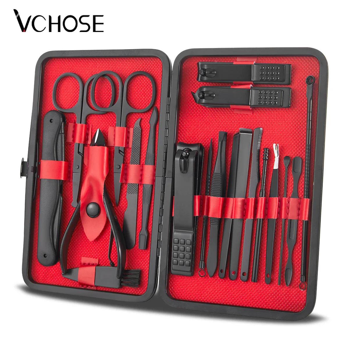 7/15/20pcs Manicure Set Stainless Steel Professional Pedicure Kit Nail Scissors Grooming Kit with Black Leather Travel Case  ourlum.com   