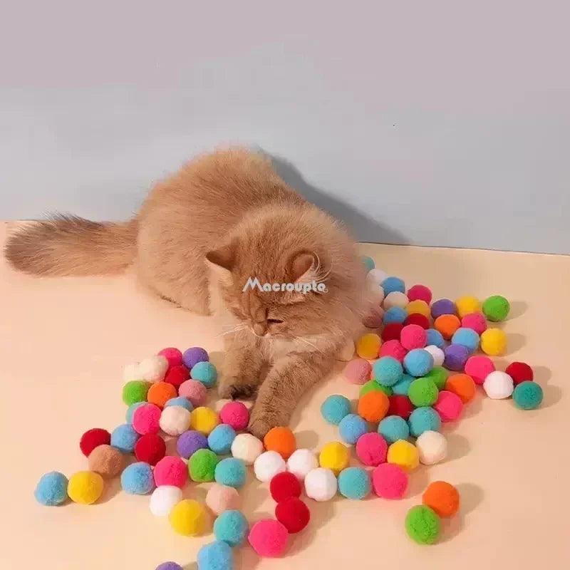 Launch Training Cat Toys with Pompoms and Plush Ball - Pet Playtime Fun  ourlum.com   