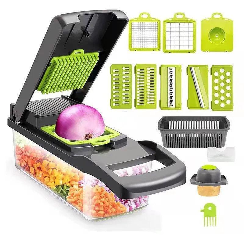 Green Black Multifunctional Vegetable Slicer with Safety Basket  ourlum.com Default Title  