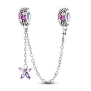 New Silver Plated Safety Chain Pink Cat Moon Star Charm