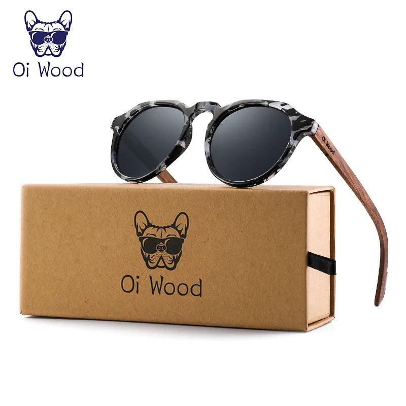 Walnut Wood Round Sunglasses for Men and Women with Polarized Red Lenses and Tortoise Shell Frames