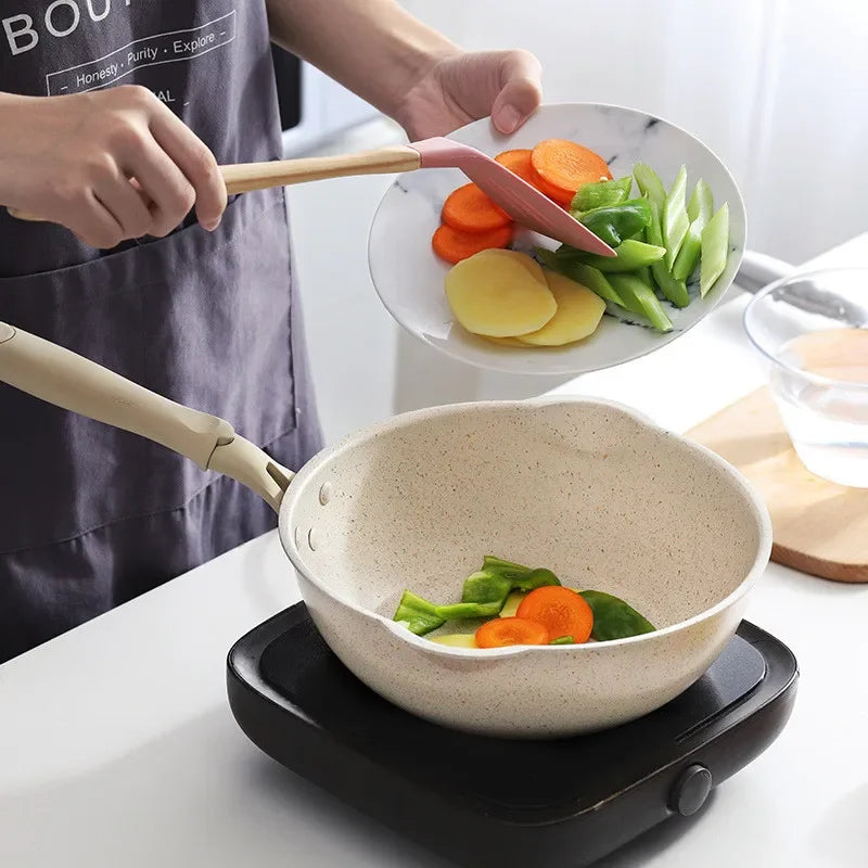 Non-Stick Maifan Stone Frying Pan - Versatile Deep Cooking Pot for Steak, Pancakes & More - Eco-Friendly Aluminum Cookware