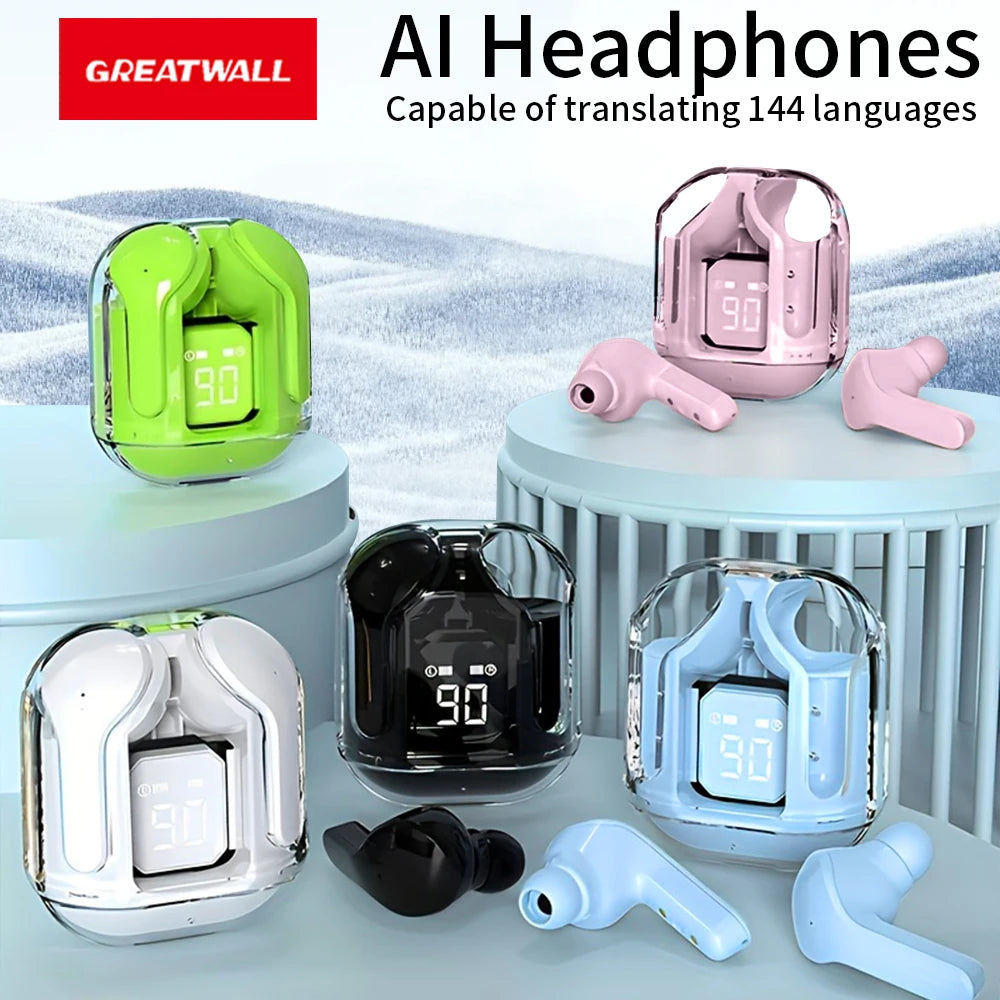 GREATWALL AI Translator Earbuds Wireless Headphones - Real-Time Multi-Language Communication, Music & Calls Supports 144 Languag