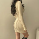 Retro Knit V-Neck Bodycon Dress Vintage Fall/Winter Sweater