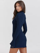 Dark Blue Bodycon Mini Dress Elegant Autumn Winter Style