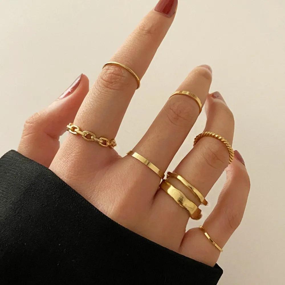 Edgy Hollow Out Geometric Rings Set - Trendy Punk & Hip-Hop Cross Ring Combo  ourlum.com AR0044  