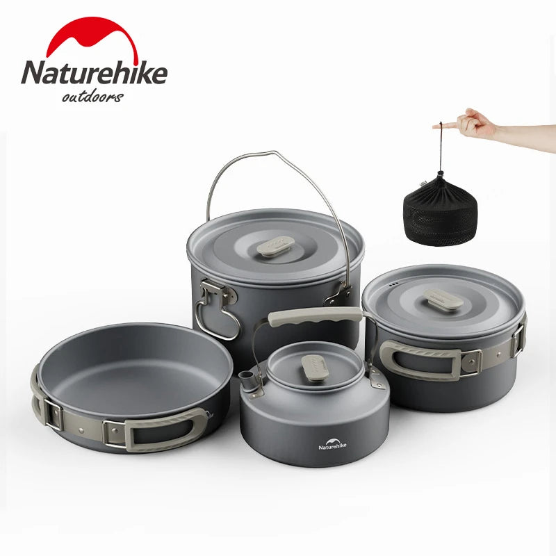 Naturehike 1L Aluminum Camping Cookware Set - Pot, Kettle, and Utensils for Hiking and Outdoor Adventures