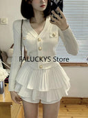 Elegant 2-Piece Skirt Set French Knit Top Mini Skirt