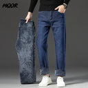 HIQOR Winter Fleece Thick Jeans Men Business Casual Pants