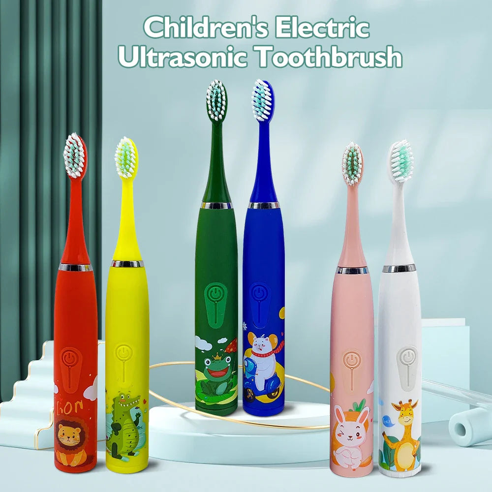 For Children Electric Toothbrush Cartoon Pattern Kids with Replace The Toothbrush Head Ultrasonic Electric Toothbrush