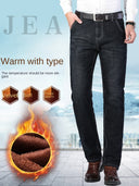 2023 Winter Men Black Blue Straight Stretch Denim Pants