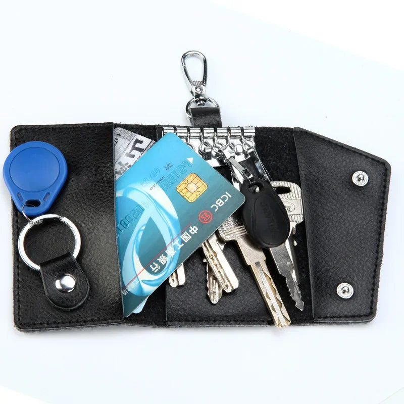 New Genuine Leather Keychain Men Key holder key organizer Pouch Car Key pouch Wallet Housekeeper Key Case Mini Card Bag