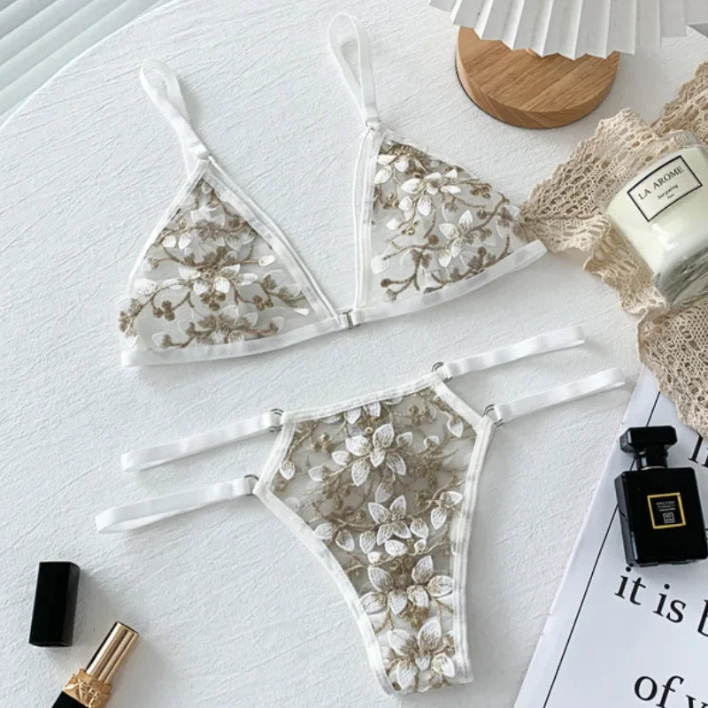 Seductive Lace Bralette Set with Backless Design and Ultrathin Material - Feminine Elegance  Our Lum WHITE L(80ABC) 