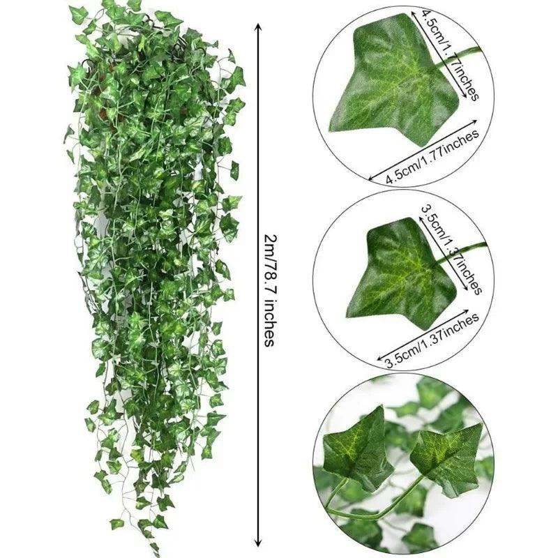 Green Silk Artificial Hanging Christmas Garland Vine Leaves DIY Home Wedding Party Garden  ourlum.com   