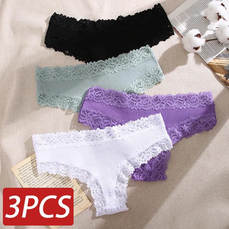 Lace Seamless Cotton Panties: Elegant Low Waist Women Underwear