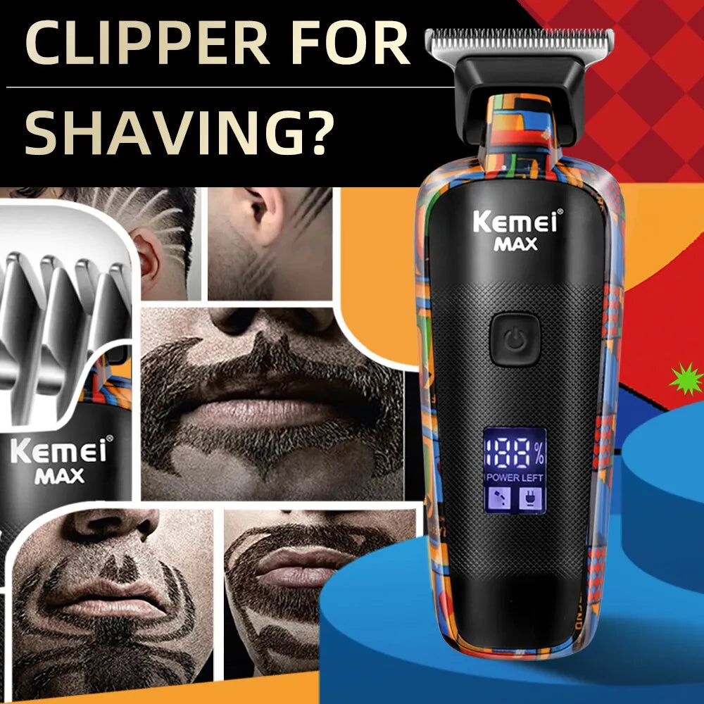 Kemei Digital Barber Clipper with Reciprocating Action & Graffiti Pattern  ourlum.com   