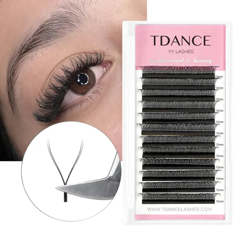 TDANCE 8-15MIX YY Shape Hand Woven Premium Mink Soft Light Natural Eyelashes Extension Makeup Mesh Net Cross False Eyelash  ourlum.com   