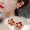 Vintage Red Maple Leaf Crystal Earrings for Timeless Elegance