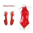 Seductive Glossy PU Leather Catsuit Set with Accessory Bundle  OurLum.com Red B XL 