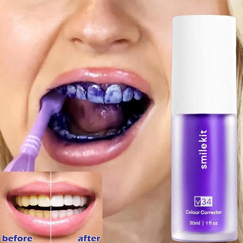 Smilekit V34 Toothpaste Whitening Teeth Repair Teeth White Brightening Tooth Care Purple Corrector Toothpaste Reduce Yellowing  ourlum.com   