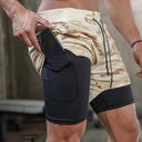 Realxizi Men's 2-In-1 Compression Running Shorts: Upgrade Performance!  ourlum.com Camo khahi XXL(80-90kg) 