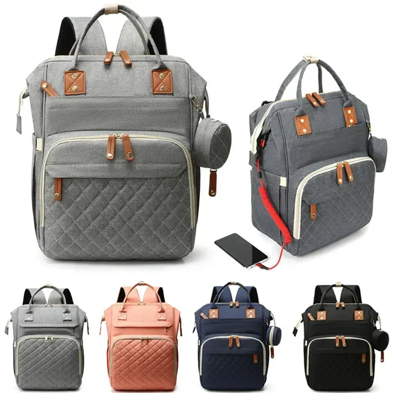 Stylish USB Diaper Bag Backpack with Large Capacity, Waterproof Design, and Insulated Compartments for Moms