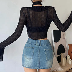 Lace Crop Top: Gothic Blouse Sexy Grunge Shirt - Trendy Streetwear