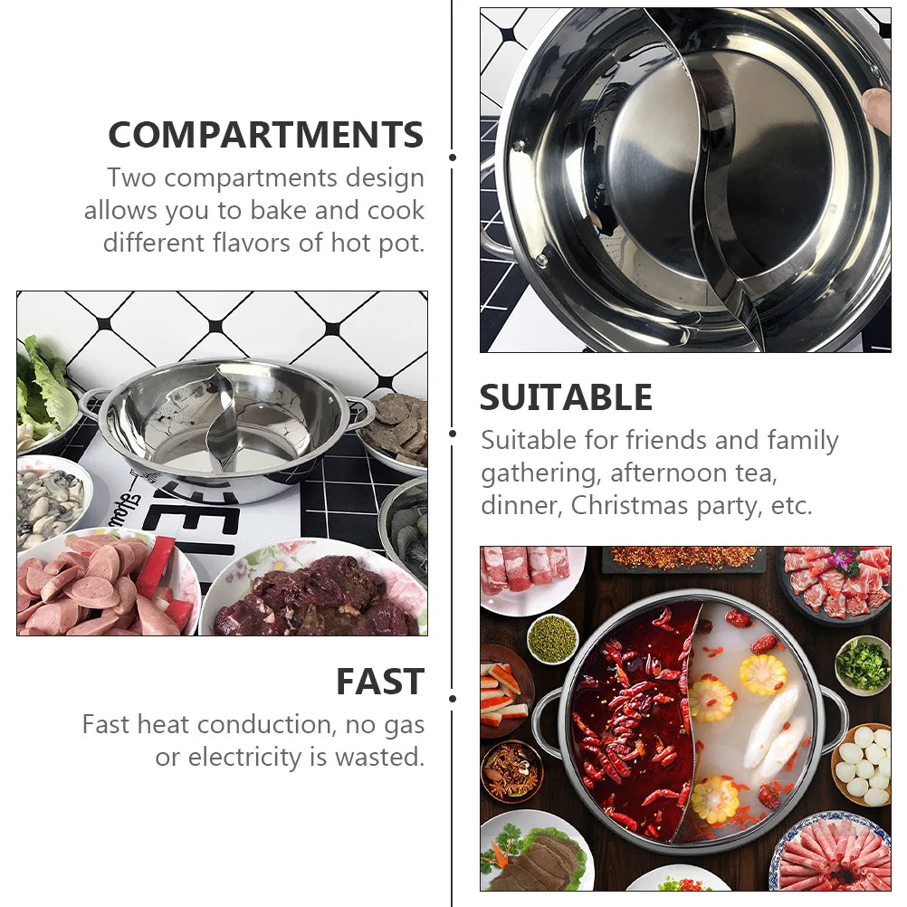 Stainless Steel Divided Hot Pot Cooker for Induction and Gas Stoves - Dual Flavor Shabu Shabu Pot