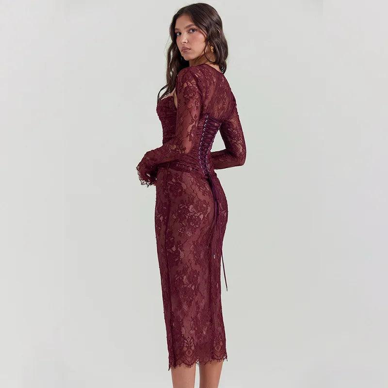 Elegant Lace Bodycon Dress: Chic Evening Outfit for Women  ourlum.com   