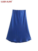 Solid Satin A-Line Midi Skirt Stylish Summer Fashion Statement