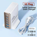 Toocki 140W GaN USB Desktop Charger with LED Display - Fast Charging Hub for iPhone  Smartphone Laptop  ourlum.com US White  