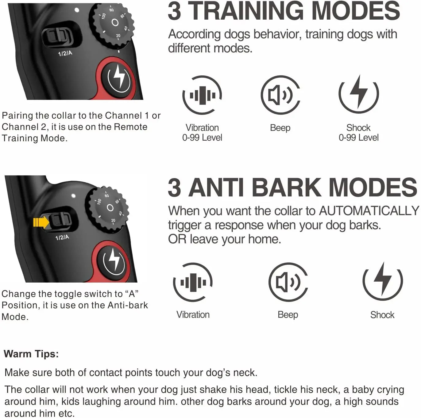 Dog Training Collar: Remote Control Anti-Bark Waterproof Vibration Shock  ourlum.com   