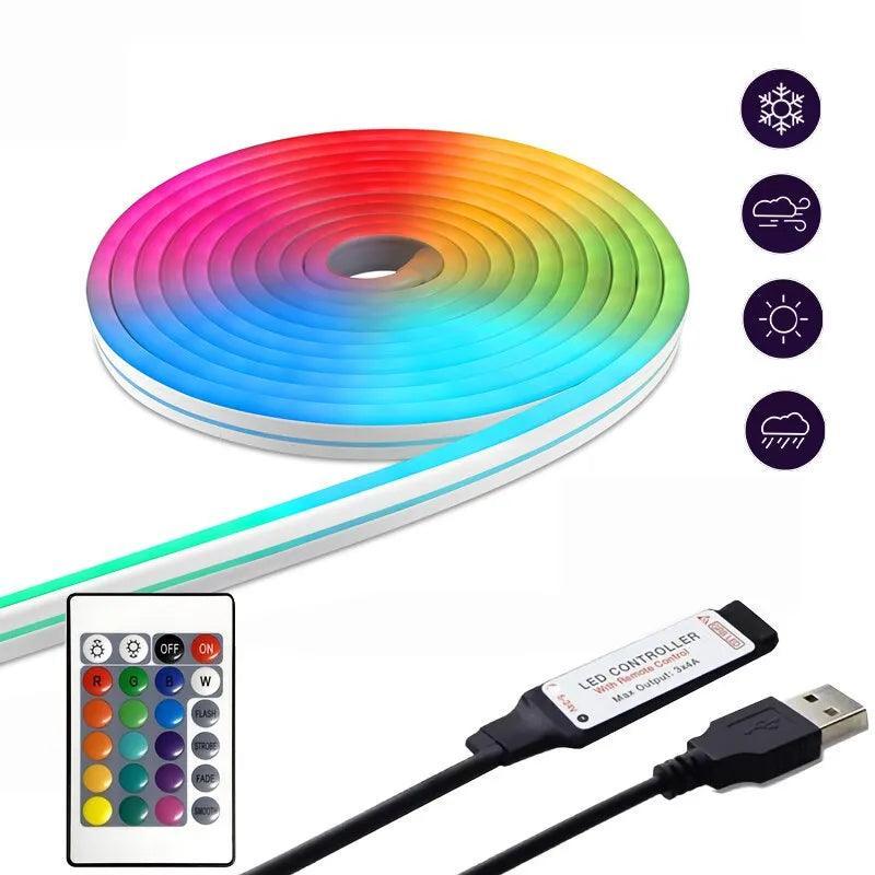 Flexible RGB LED Neon Light Strip with Remote Control - 1m Waterproof Tape for Room Decor  ourlum.com   