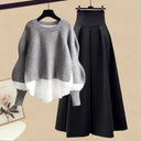 Elegant Korean Knit Sweater Dress & Skirt Set Autumn Fashion