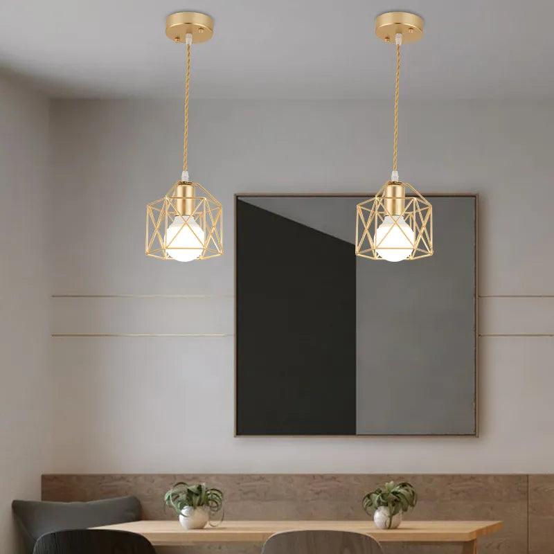 Minimalist Metal Cage LED Pendant Light - Elegant Iron Gold Black Hanging Lamp for Home Restaurant Bar Shop  ourlum.com Black  
