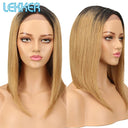 Ombre Brown Bone Straight Bob Lace Front Wig Glueless 99J Red