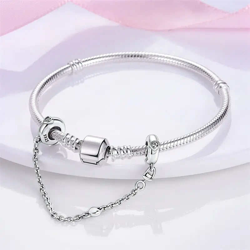 New 925 Sterling Silver Plated Buttefly Daisy Safety Chain Bead Suitable For Ladies Original DIY Bracelet Gift Jewelry Charm