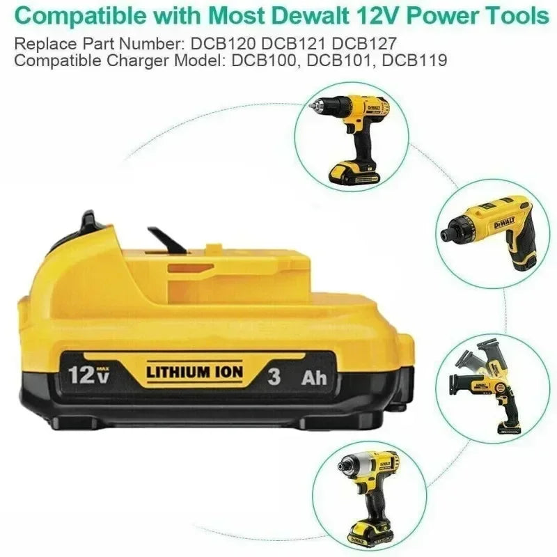 12V 3.0Ah Max Lithium Ion Replacement for DeWalt Tools - Reliable Power & Performance