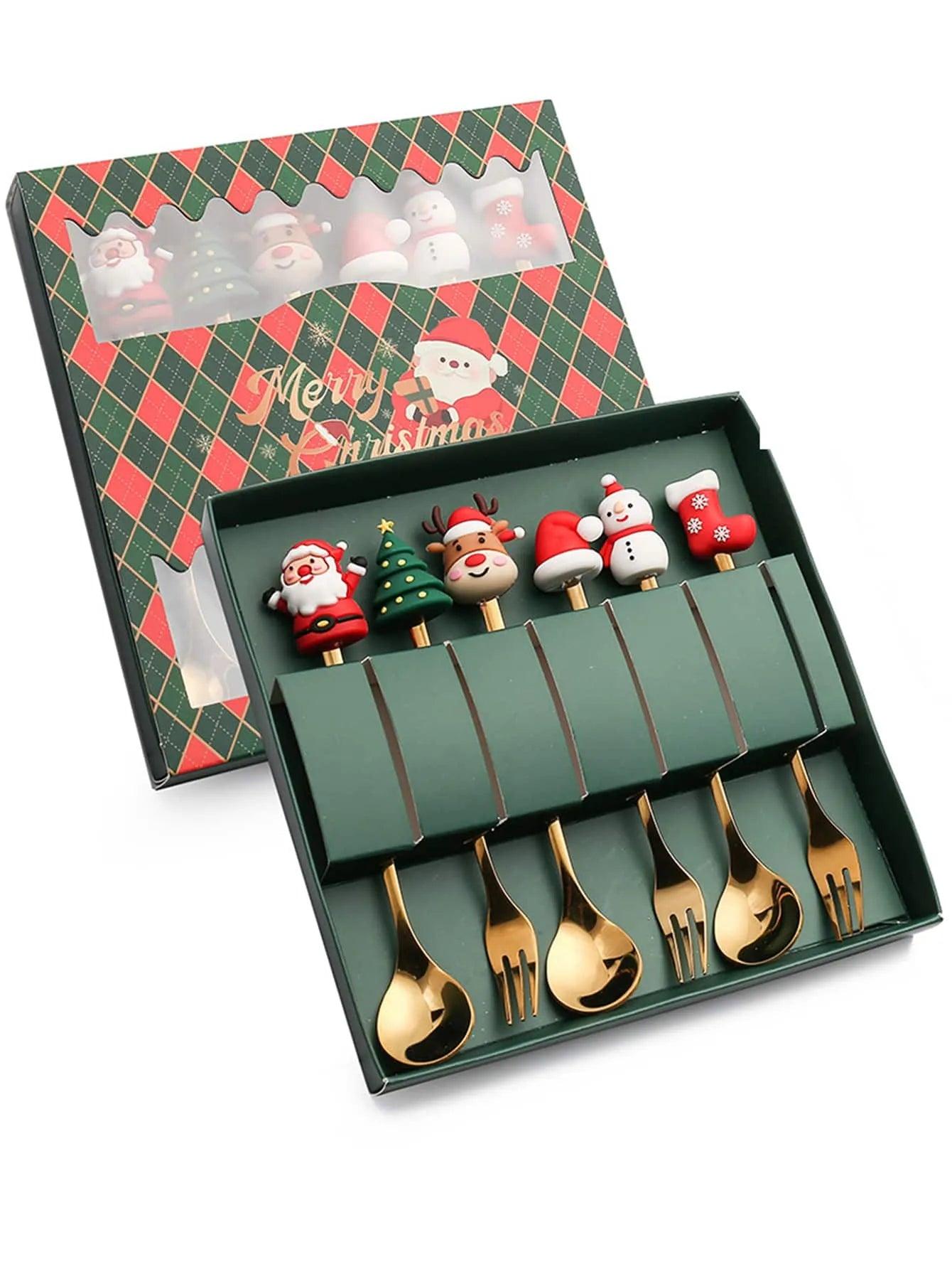 Santa-themed Stainless Steel Christmas Utensils Gift Set for Kids  ourlum.com   