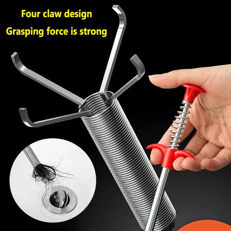 60cm Red Spring Pipe Dredging Tool with Claw Grip for Household Cleaning  ourlum.com Default Title  