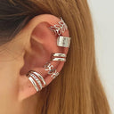 Unisex Boho Silver Leaf Non-Piercing Clip Earrings Set